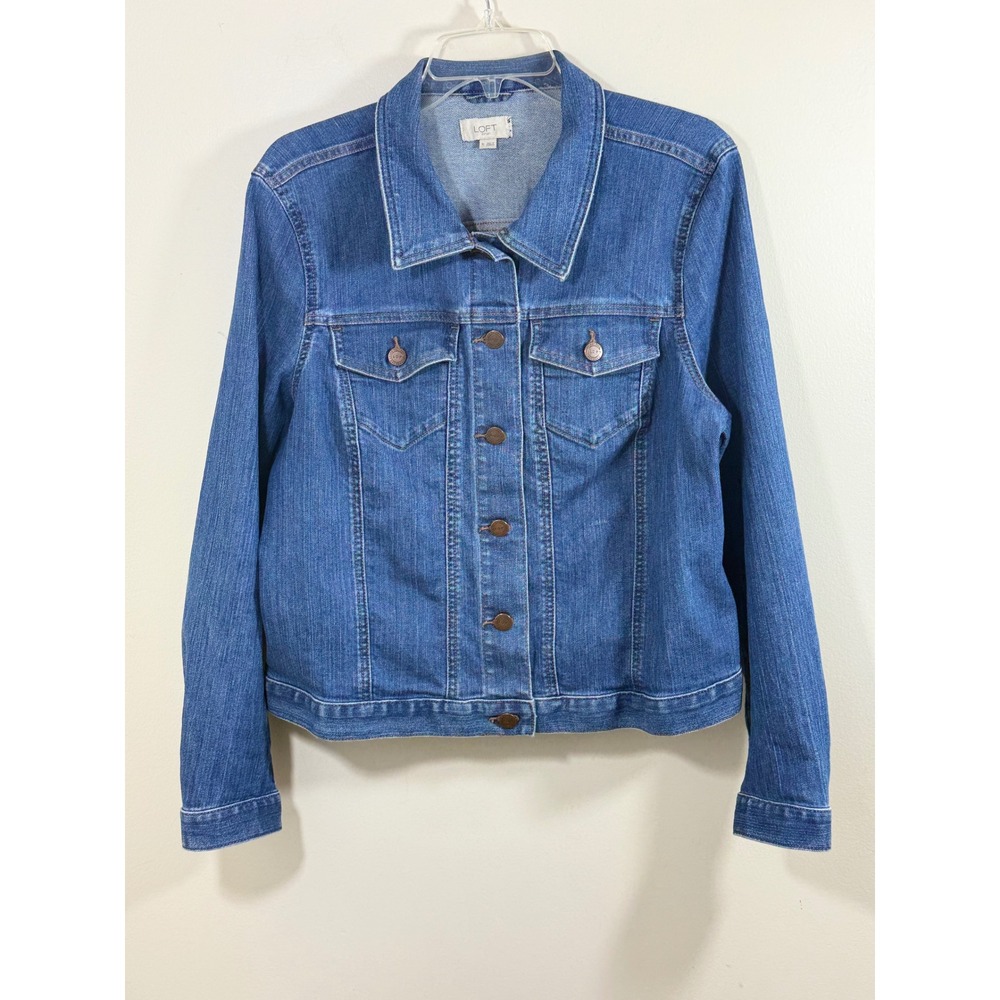 LOFT Outlet Women's XL Blue Stretch Denim Jacket Classic Trucker Casual Academia